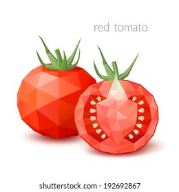 Polygonal vegetables - a red tomato. Vector illustration