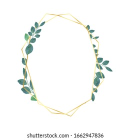 polygonal vintage frames with leaves and eucalyptus. Vector image