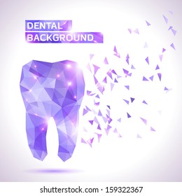 Polygonal Violet Vector Tooth. Abstract Illustration. Dental Background In Origami Style. 