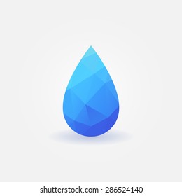 Polygonal water drop - blue vector geometrical water symbol or logo