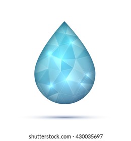 Polygonal water or oil or fluid drop, droplet, raindrop for business technology or science design template. Vector illustration. Teardrop and dew.