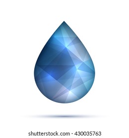 Polygonal water or oil or fluid drop, droplet, raindrop for business technology or science design template. Vector illustration. Teardrop and dew.