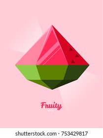 Polygonal watermelon icon or fruit candy. Fruit is like a precious stone or a piece of ice