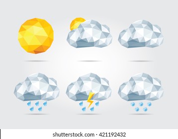 Polygonal Weather Icons Set in Vector