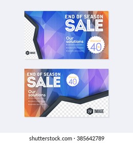 Polygonal Website Banner, Horizontal Header Design, End of Season Sale Discount, Background Template