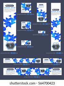 Polygonal Website Banner Set, Different Frames Background and Low Poly Style Web Layout Ad Vector Cover Illustration. Image Add Business Advertisement Design Collection with Geometric Elements