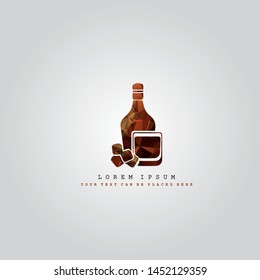 Polygonal whiskey bottle and glass background logo