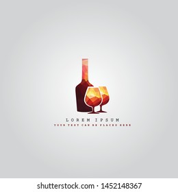 Polygonal whiskey bottle and glass background logo