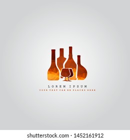 Polygonal whiskey bottle and glass background logo