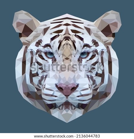 Polygonal white tiger head. Tiger. Geometric white tiger. Polygonal colored illustration. Animal in low poly. Vector illustration for logo, icon, background