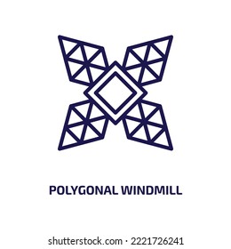 polygonal windmill icon from geometry collection. Thin linear polygonal windmill, windmill, polygon outline icon isolated on white background. Line vector polygonal windmill sign, symbol for web and 