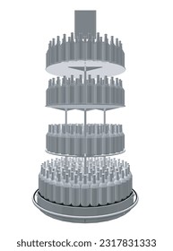 Polygonal Wine bottles stacked on wooden racks. Vector illustration isolated on white background. Bottle rack icon vector, on white background. Beer and brewing sign and symbol. 3D.