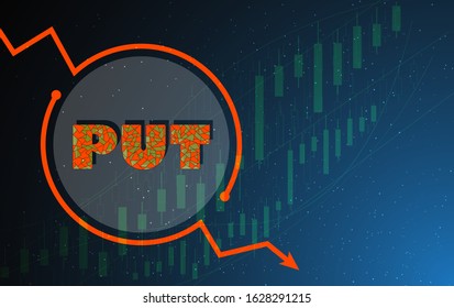 Polygonal wire frame low poly Put symbol in stock market. Business, finance, career or other grows concept illustration or background