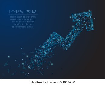 Polygonal wire frame low poly mash looks like constellation arrow growth with crumbled end on blue night sky. Business, finance, career or other grows concept illustration or background