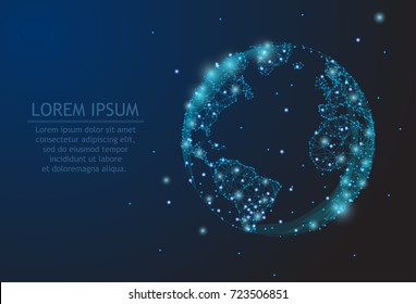 Polygonal wire frame low poly mash with gots, lines, stars and looks like constellation - globe. Concept, internet symbol and illustration.