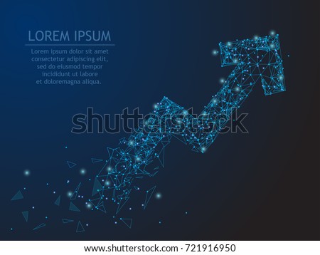 Polygonal wire frame low poly mash looks like constellation arrow growth with crumbled end on blue night sky. Business, finance, career or other grows concept illustration or background