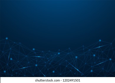 Polygonal wireframe background communication. Global network connections template. Complex lines and dots backdrop. Digital data visualization. Low poly illustration.