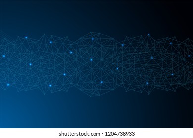 Polygonal wireframe background communication. Global network connections template. Complex lines and dots backdrop. Digital data visualization. Low poly illustration.