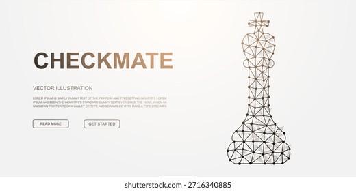 Ilustración poligonal de ajedrez con texto Checkmate, Arte vectorial abstracto moderno que simboliza la estrategia, la lógica y la victoria final