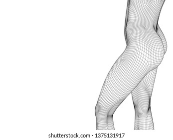 Polygonal wireframe girl. Side view. Nude slim girl. 3D. Vector illustratio