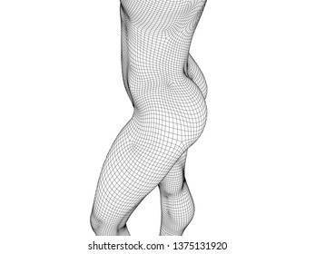 Polygonal wireframe girl. Side view. Nude slim girl. 3D. Vector illustratio