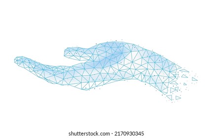 Polygonal wireframe hands composition with isolated image of human hand covered with polygons vector illustration