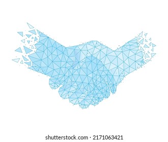 Polygonal wireframe hands composition with isolated image of human hands covered with polygons vector illustration