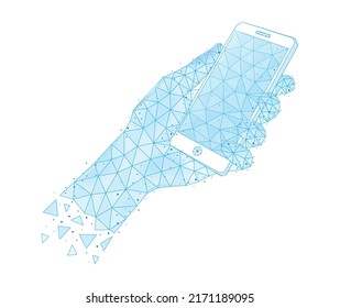 Polygonal wireframe hands composition with isolated image of human hand covered with polygons vector illustration