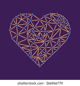 Polygonal wireframe heart, valentines day vector
