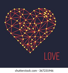 Polygonal wireframe heart, valentines day vector