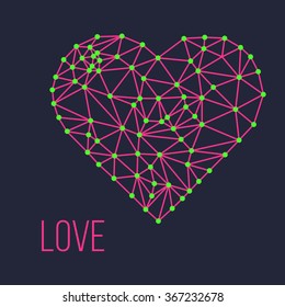 Polygonal wireframe heart, valentines day vector