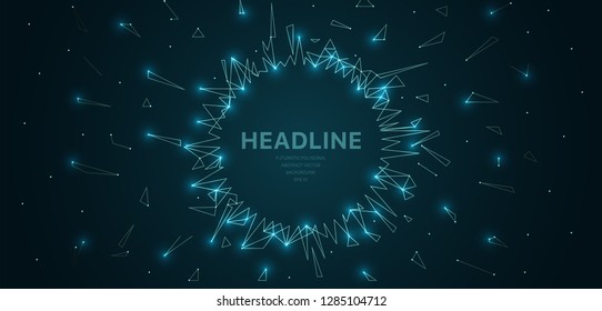 Polygonal wireframe mesh futuristic with circle frame, concept sign on dark background. Vector lines, dots and triangle shapes, connecting network, digital molecules technology, connection structure.