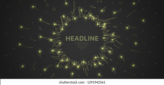 Polygonal wireframe mesh futuristic with circle frame, concept sign on dark background. Vector lines, dots and triangle shapes, connecting network, digital molecules technology, connection structure. 