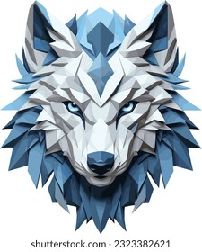 Polygonal Wolf face, Logo 3d shape,angry, eyes