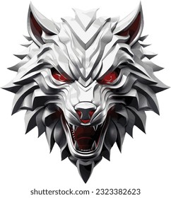 Polygonal Wolf face, Logo 3d shape,angry, eyes