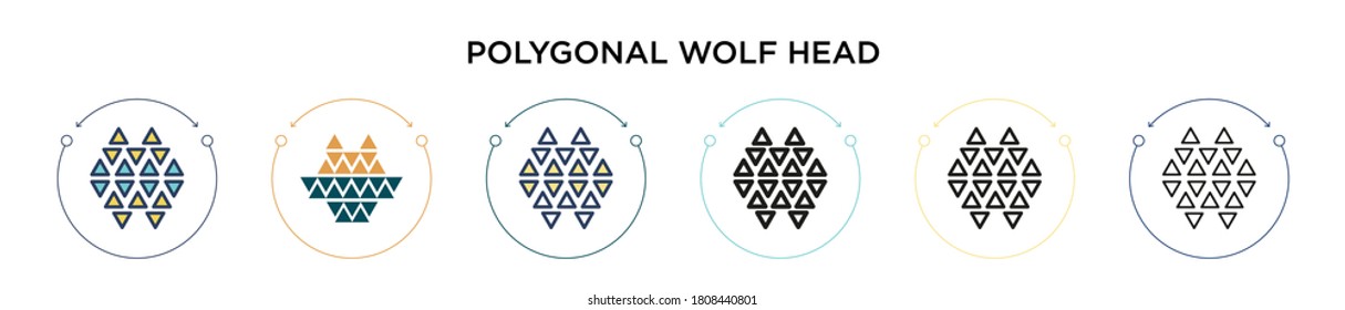 Polygonal wolf head icon in filled, thin line, outline and stroke style. Vector illustration of two colored and black polygonal wolf head vector icons designs can be used for mobile, ui, web