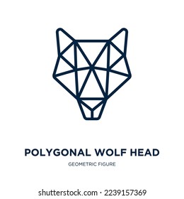 polygonal wolf head icon from geometric figure collection. Thin linear polygonal wolf head, triangle, head outline icon isolated on white background. Line vector polygonal wolf head sign, symbol for 