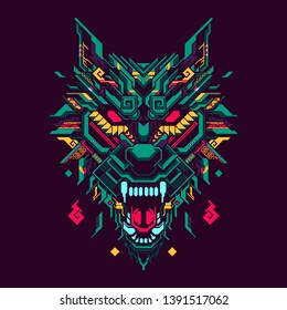 polygonal wolf head illustration and tshirt design