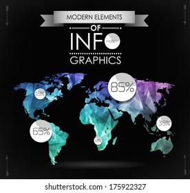 Polygonal World map card. Modern geometrical elements of info graphics. World Map, typography.