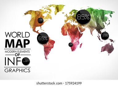 Polygonal World map card. Modern geometrical elements of info graphics. World Map, typography.