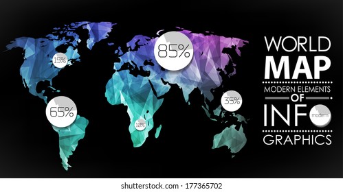 Polygonal World map card. Modern geometrical elements of info graphics. World Map, typography.