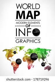 Polygonal World map card. Modern geometrical elements of info graphics. World Map, typography.
