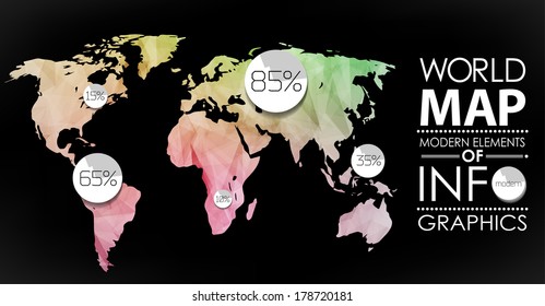 Polygonal World map card. Modern geometrical elements of info graphics. World Map, typography.