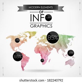 Polygonal World map card. Modern geometrical elements of info graphics. World Map, typography.