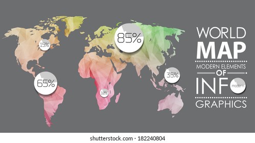 Polygonal World map card. Modern geometrical elements of info graphics. World Map, typography.