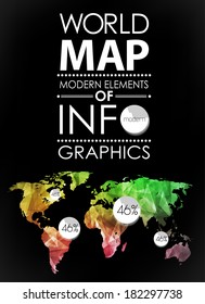Polygonal World map card. Modern geometrical elements of info graphics. World Map, typography.