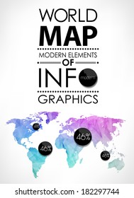 Polygonal World map card. Modern geometrical elements of info graphics. World Map, typography.