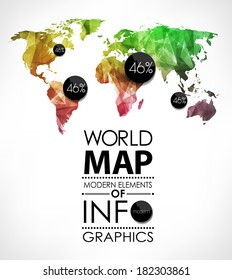 Polygonal World map card. Modern geometrical elements of info graphics. World Map, typography.