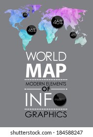 Polygonal World map card. Modern geometrical elements of info graphics. World Map, typography.
