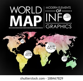Polygonal World map card. Modern geometrical elements of info graphics. World Map, typography.